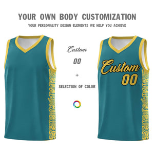 Custom Aqua Yellow Personalized Indians Pattern Sets Sports Uniform Basketball Jersey