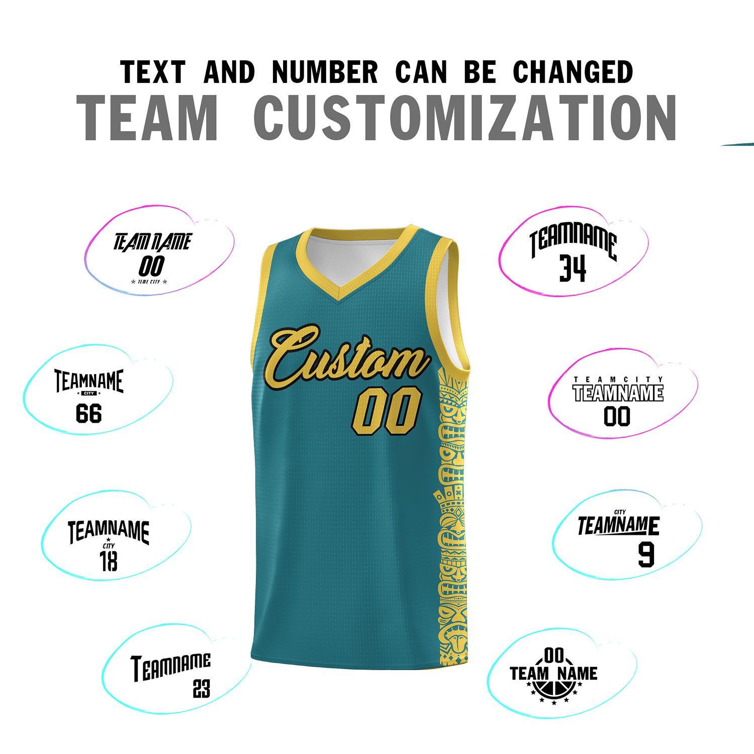 Custom Aqua Yellow Personalized Indians Pattern Sets Sports Uniform Basketball Jersey