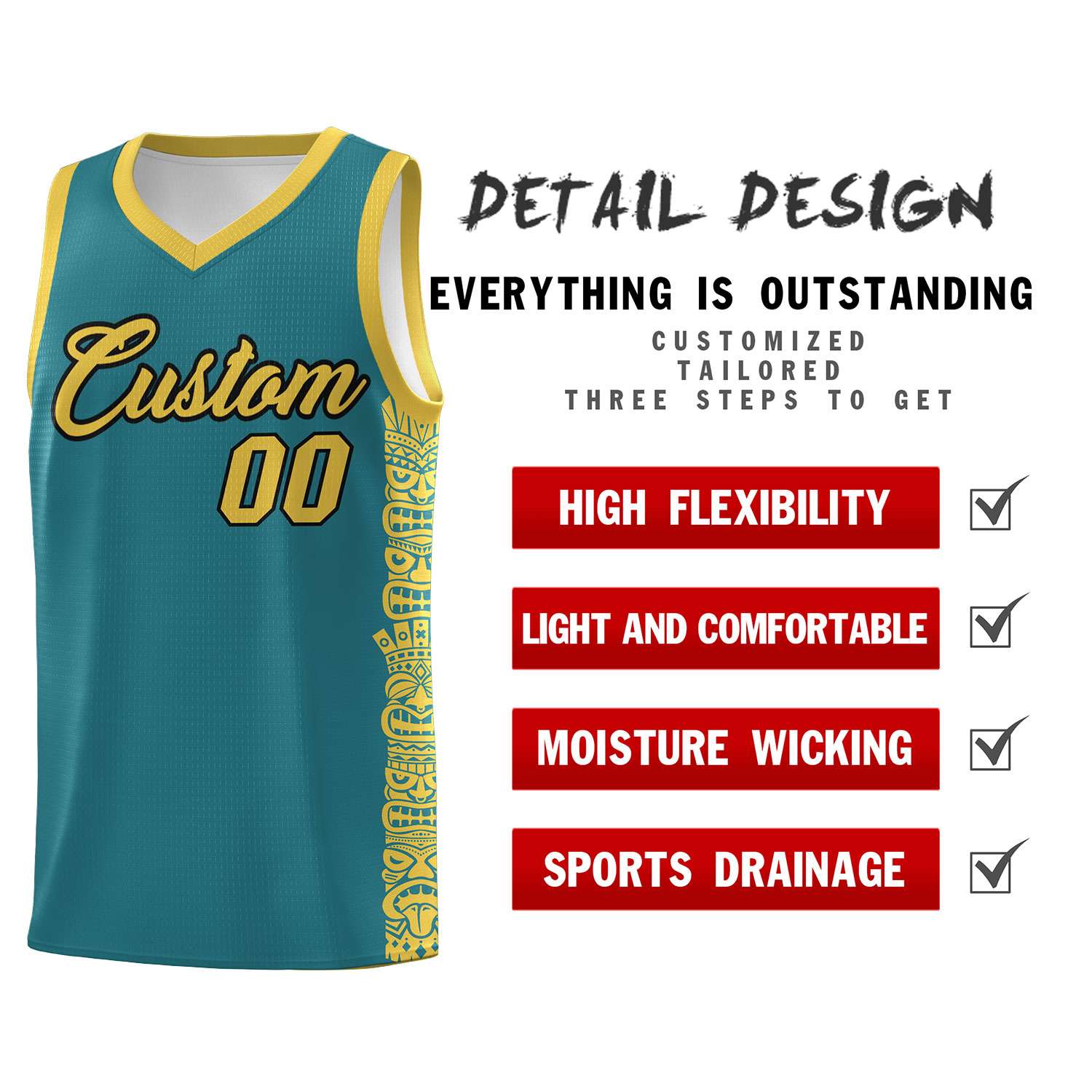 Custom Aqua Yellow Personalized Indians Pattern Sets Sports Uniform Basketball Jersey