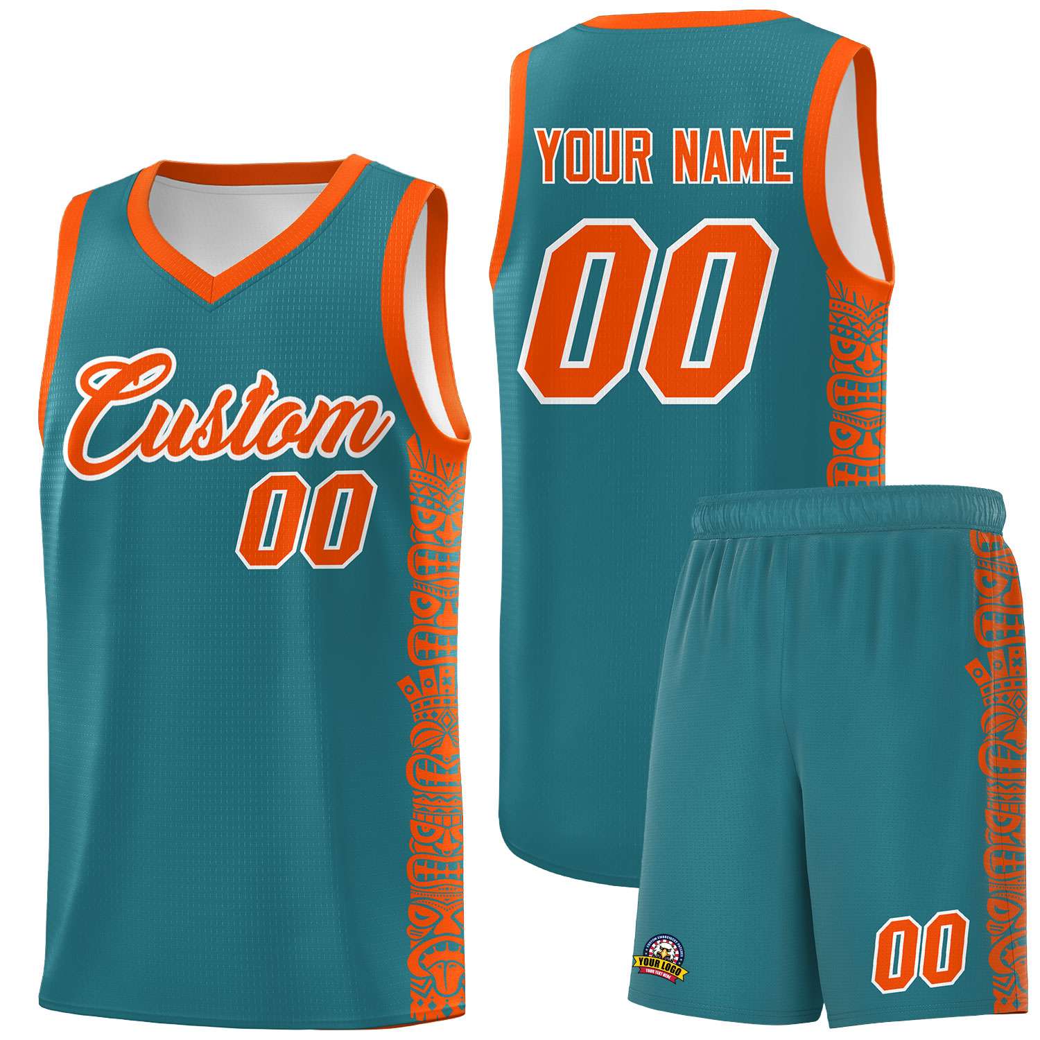 Custom Aqua Orange Personalized Indians Pattern Sets Sports Uniform Basketball Jersey