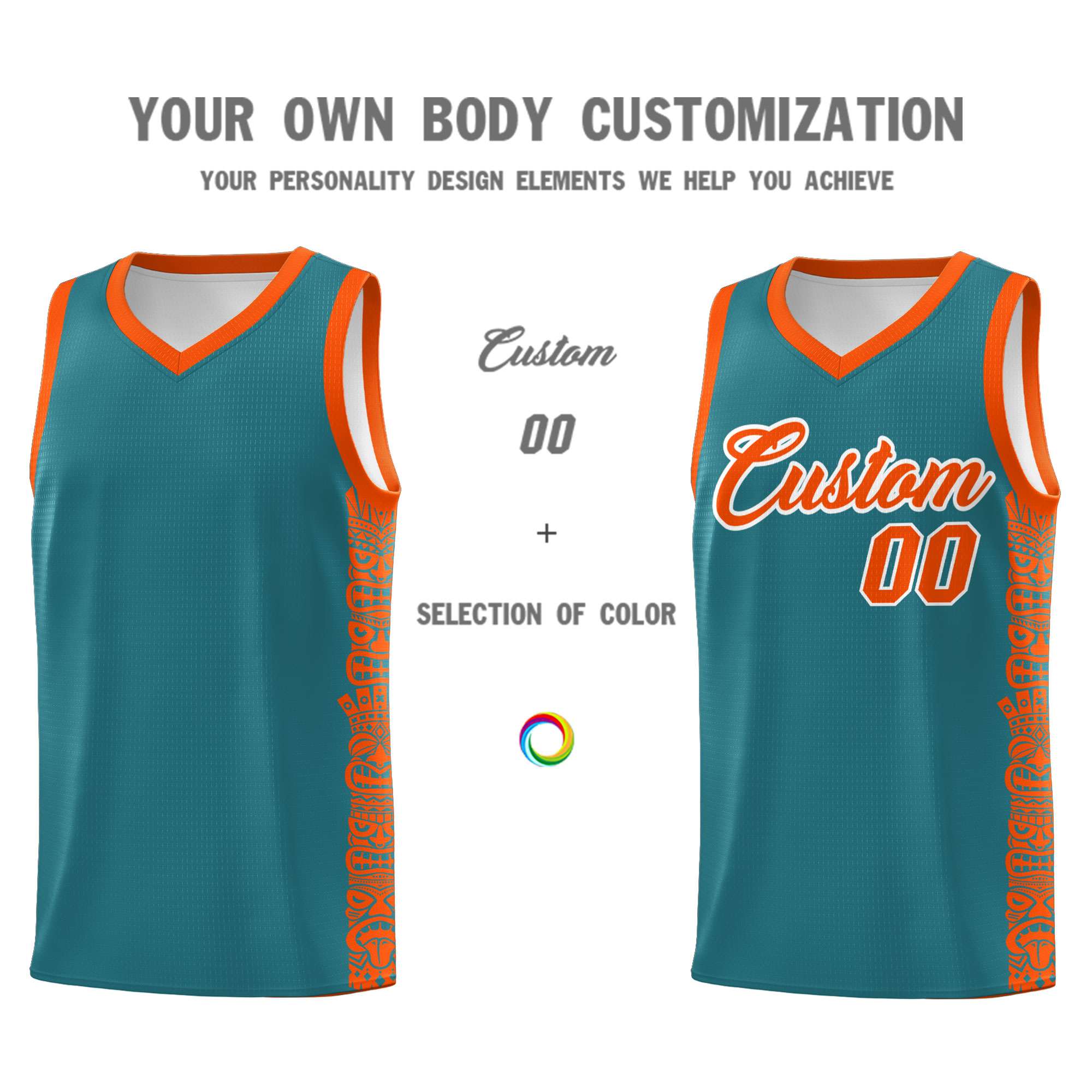 Custom Aqua Orange Personalized Indians Pattern Sets Sports Uniform Basketball Jersey