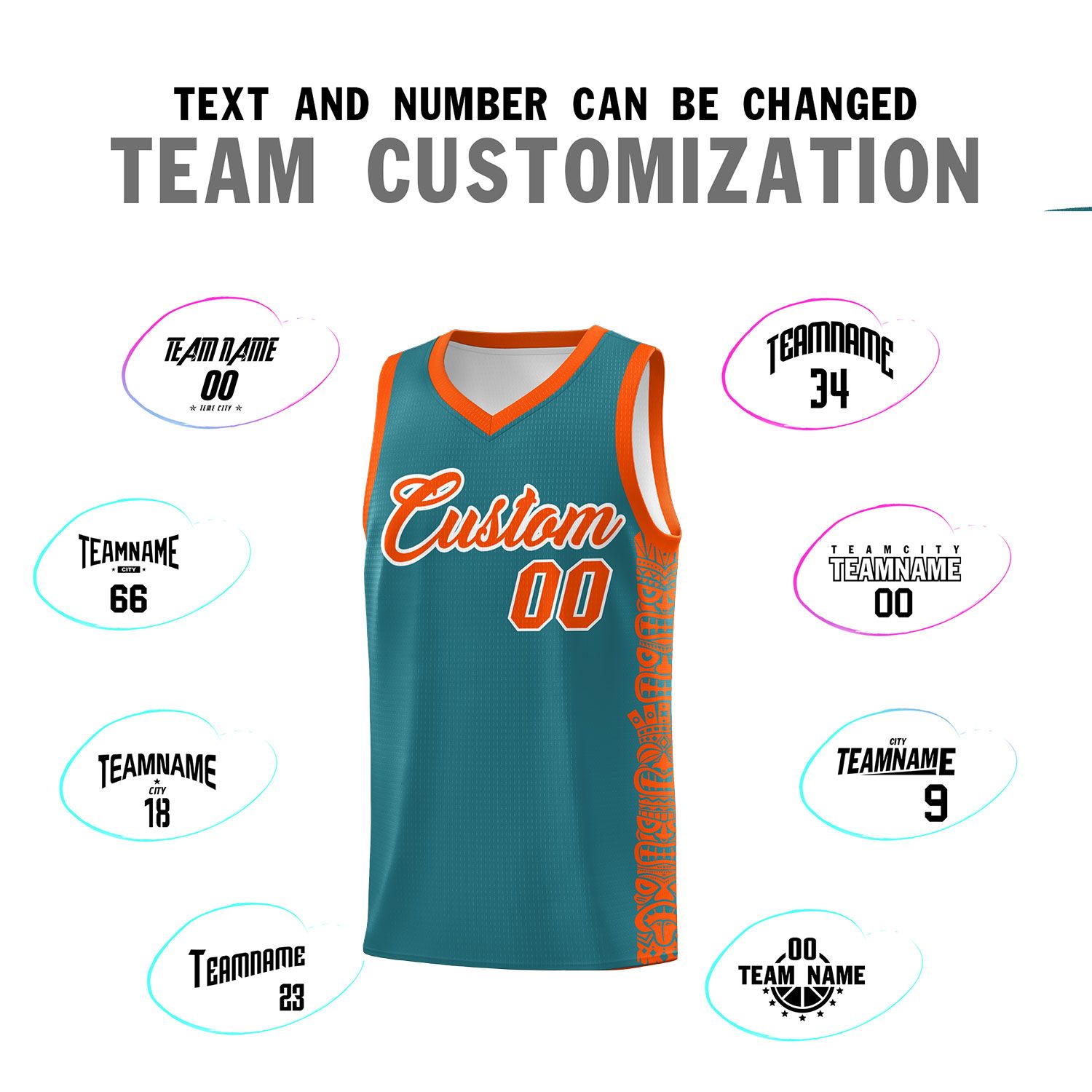 Custom Aqua Orange Personalized Indians Pattern Sets Sports Uniform Basketball Jersey