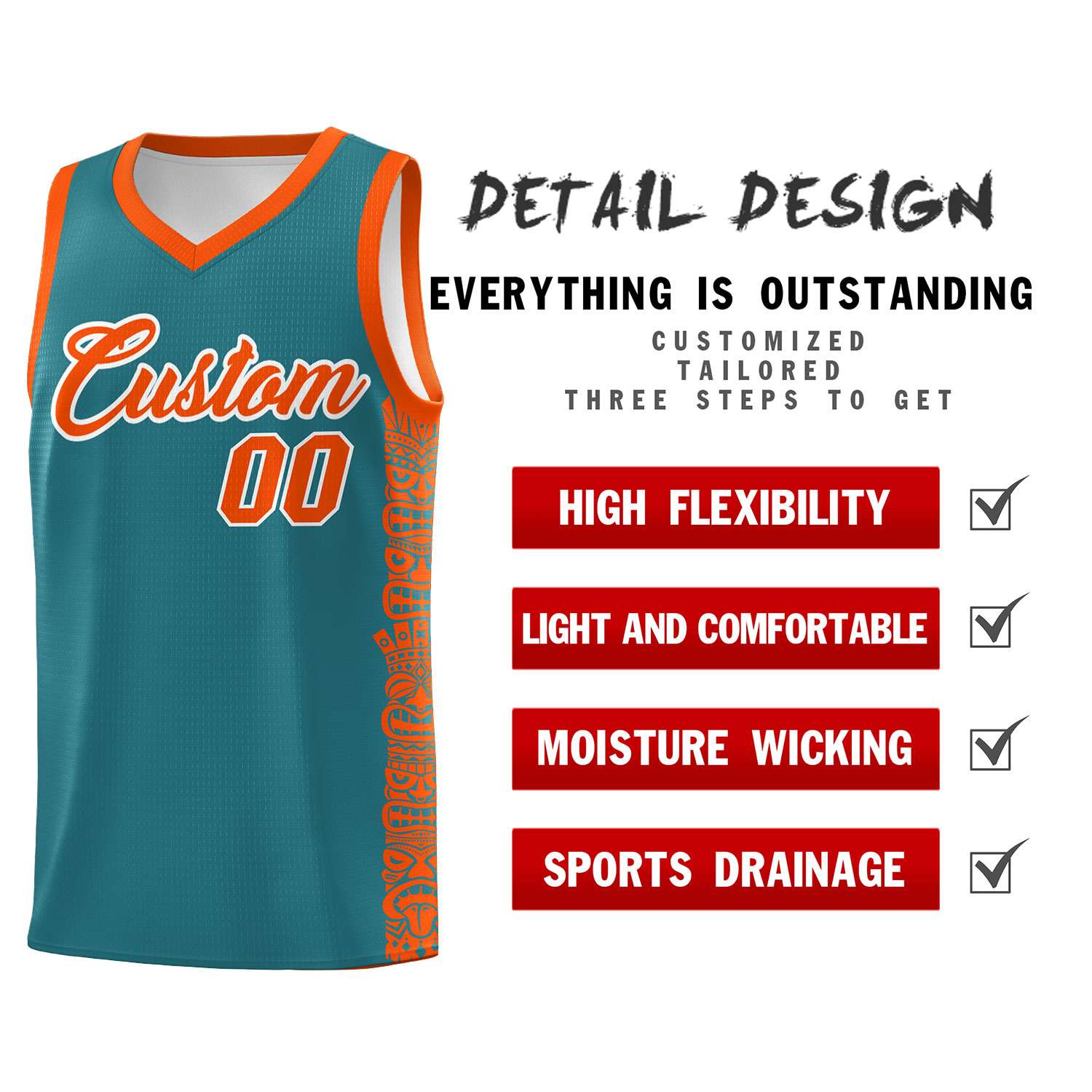 Custom Aqua Orange Personalized Indians Pattern Sets Sports Uniform Basketball Jersey