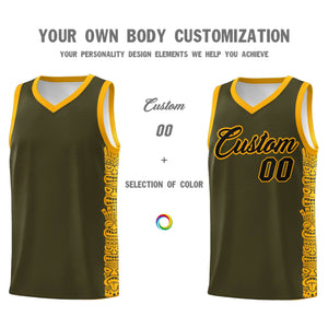 Custom Olive Yellow Personalized Indians Pattern Sets Sports Uniform Basketball Jersey