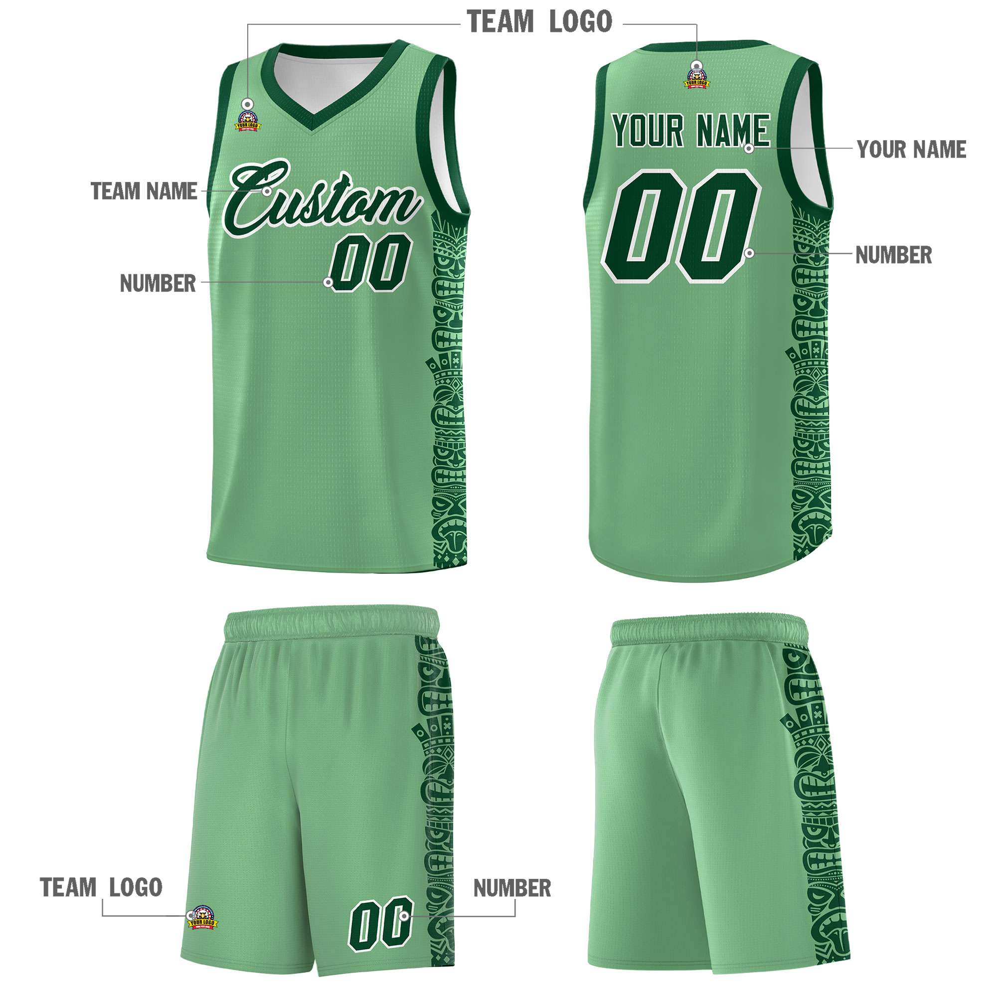 Custom Green Green Personalized Indians Pattern Sets Sports Uniform Basketball Jersey