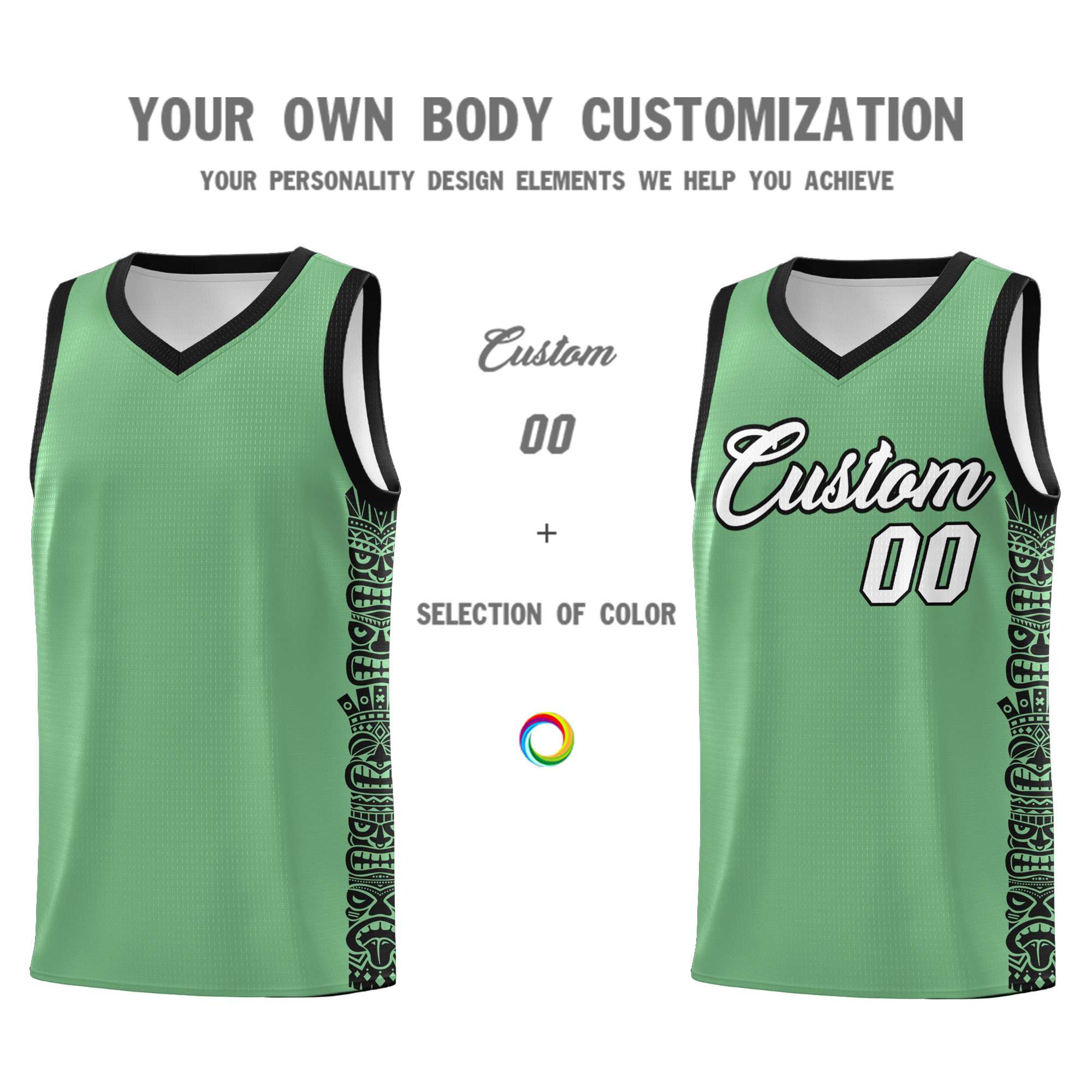 Custom Green Black Personalized Indians Pattern Sets Sports Uniform Basketball Jersey