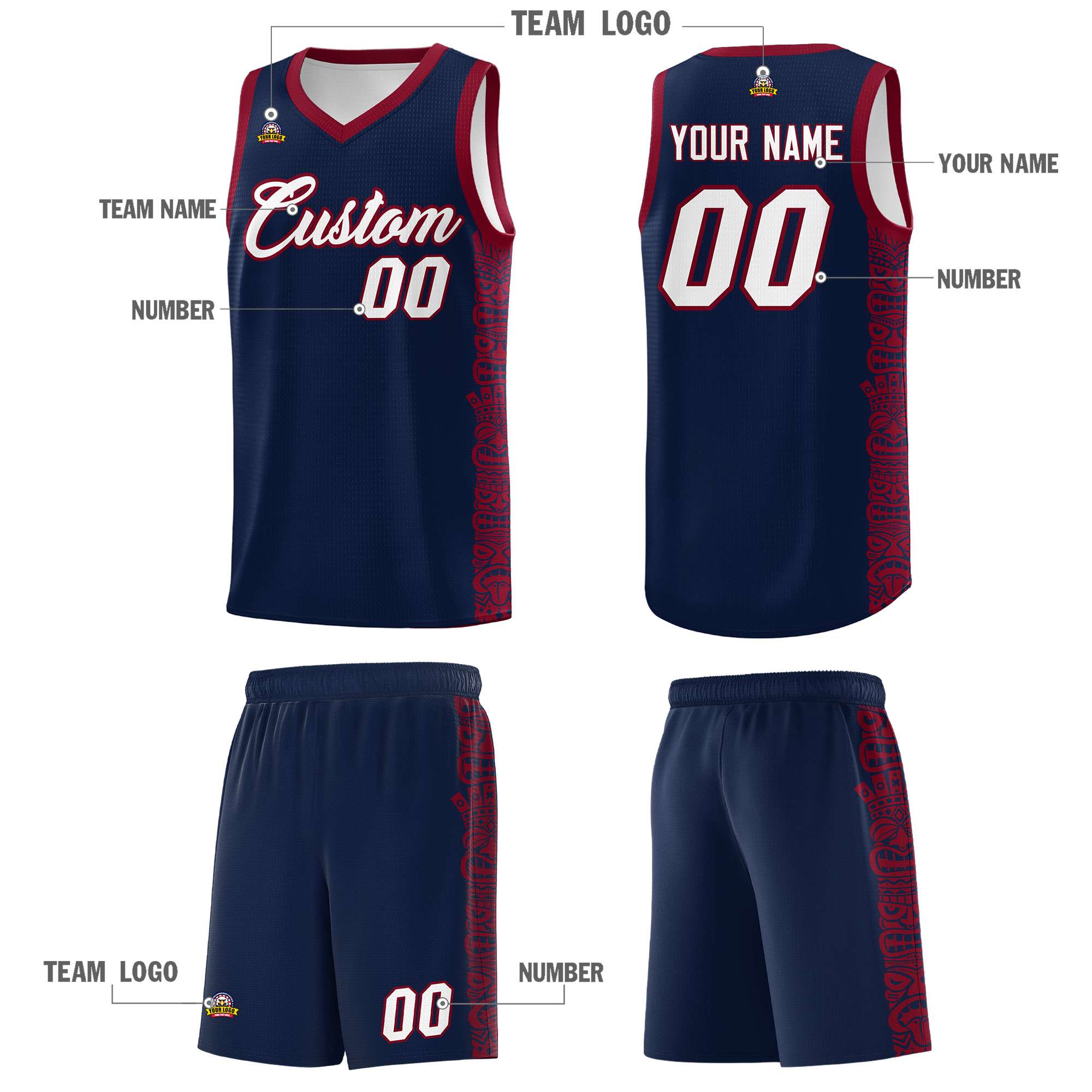 Custom Navy Crimson Personalized Indians Pattern Sets Sports Uniform Basketball Jersey