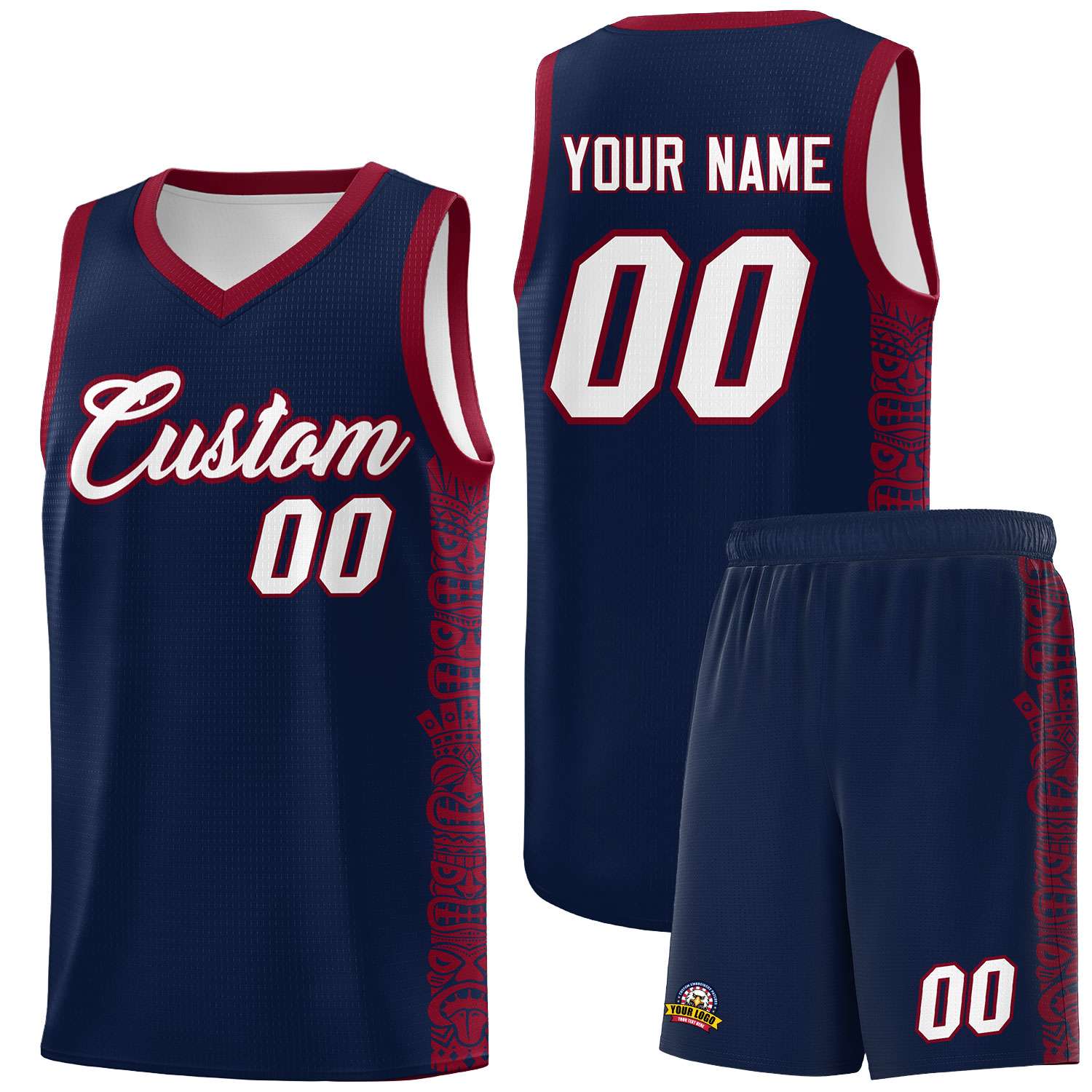 Custom Navy Crimson Personalized Indians Pattern Sets Sports Uniform Basketball Jersey