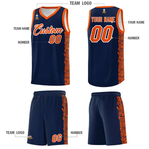 Custom Navy Orange Personalized Indians Pattern Sets Sports Uniform Basketball Jersey