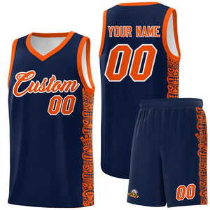 Custom Navy Orange Personalized Indians Pattern Sets Sports Uniform Basketball Jersey