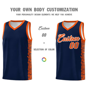 Custom Navy Orange Personalized Indians Pattern Sets Sports Uniform Basketball Jersey