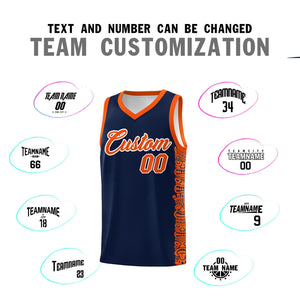 Custom Navy Orange Personalized Indians Pattern Sets Sports Uniform Basketball Jersey