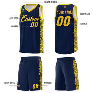 Custom Navy Gold Personalized Indians Pattern Sets Sports Uniform Basketball Jersey