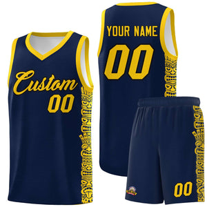 Custom Navy Gold Personalized Indians Pattern Sets Sports Uniform Basketball Jersey