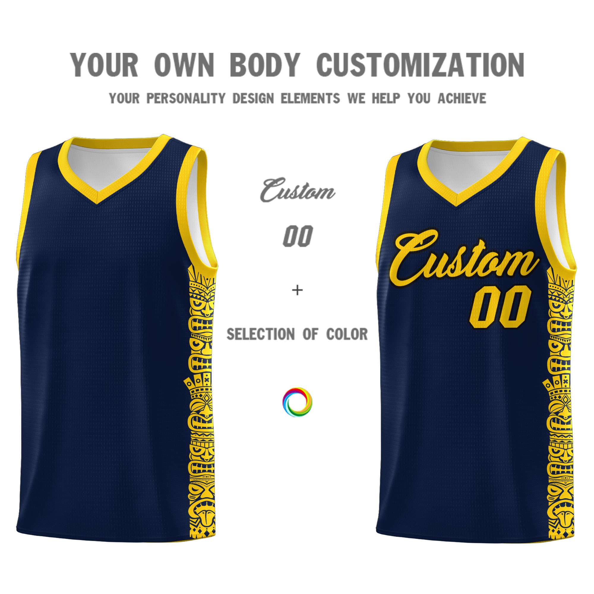 Custom Navy Gold Personalized Indians Pattern Sets Sports Uniform Basketball Jersey