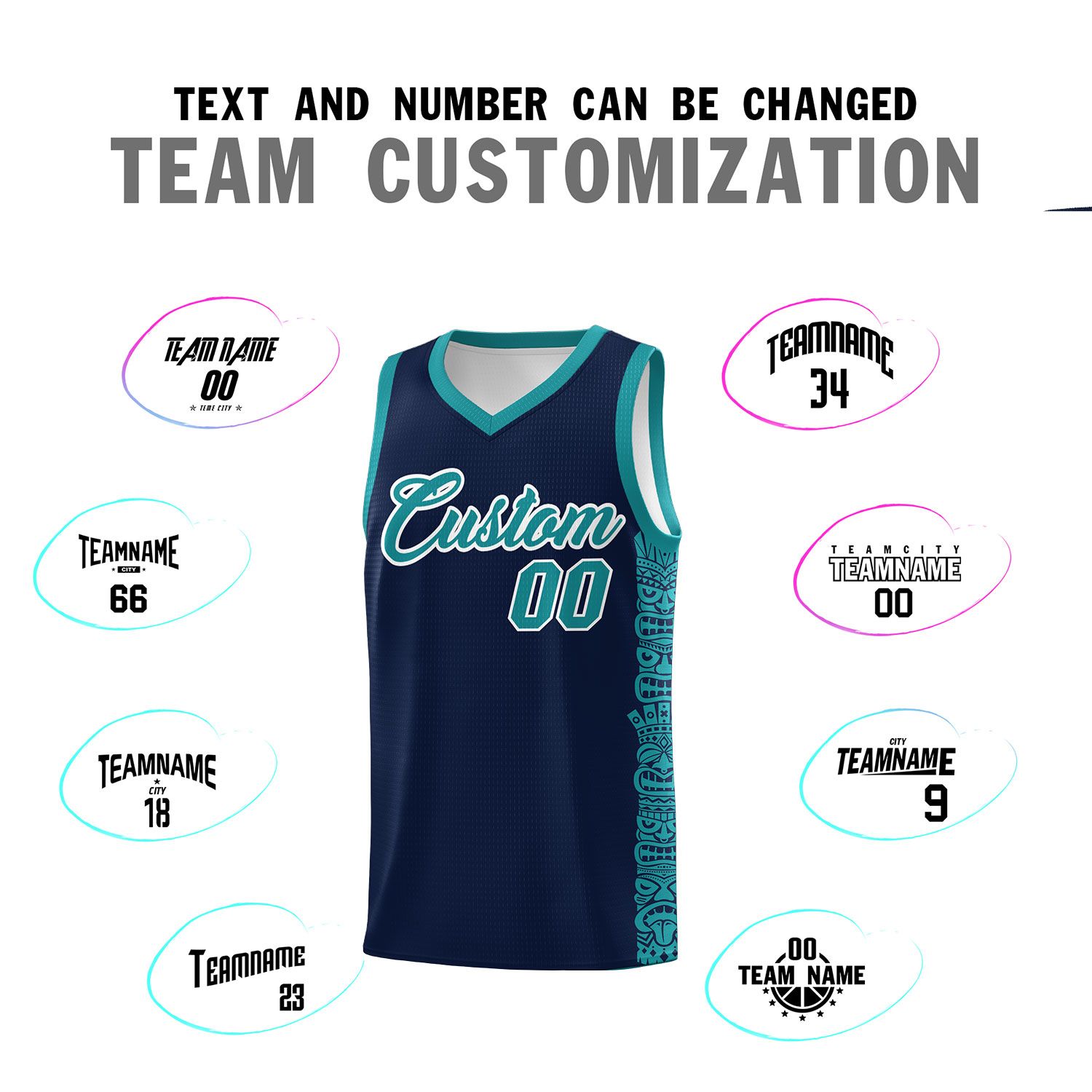 Custom Navy Aqua Personalized Indians Pattern Sets Sports Uniform Basketball Jersey