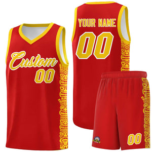 Custom Red Gold Personalized Indians Pattern Sets Sports Uniform Basketball Jersey