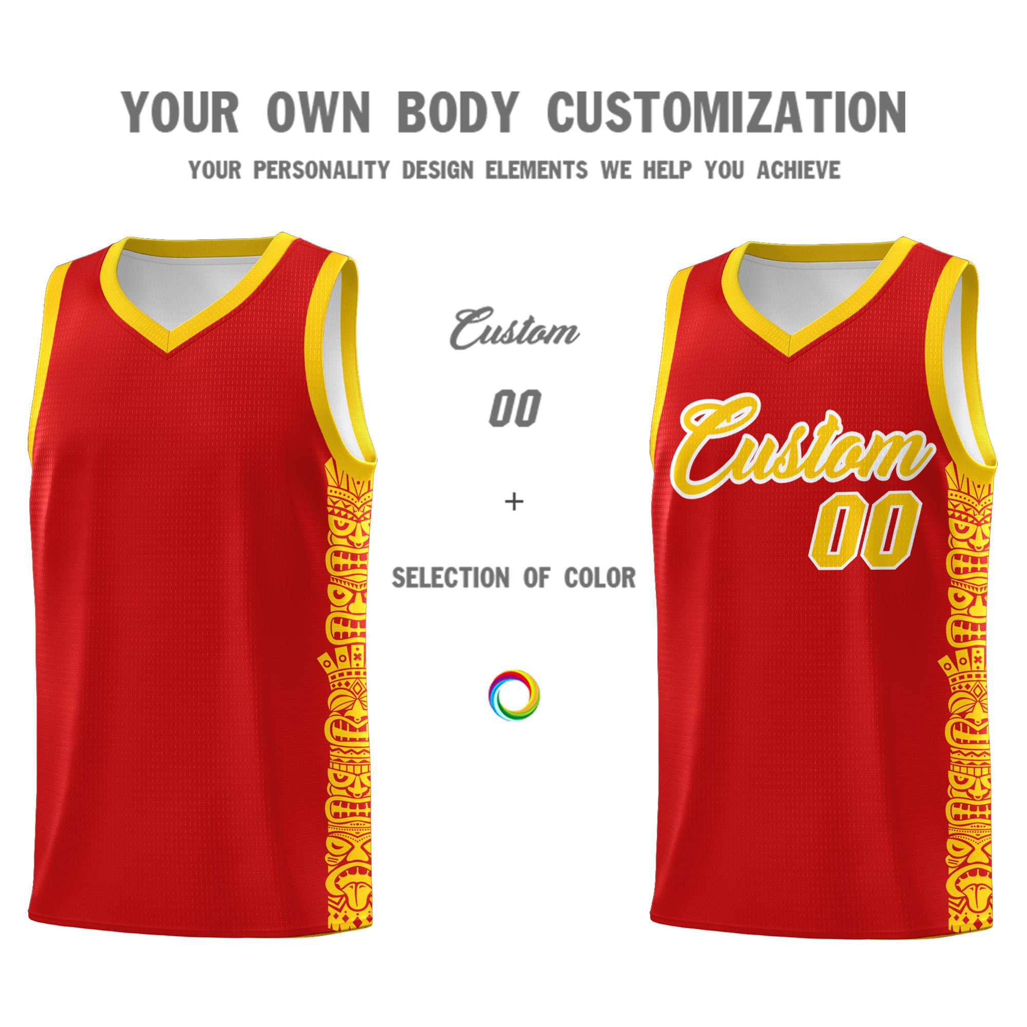 Custom Red Gold Personalized Indians Pattern Sets Sports Uniform Basketball Jersey