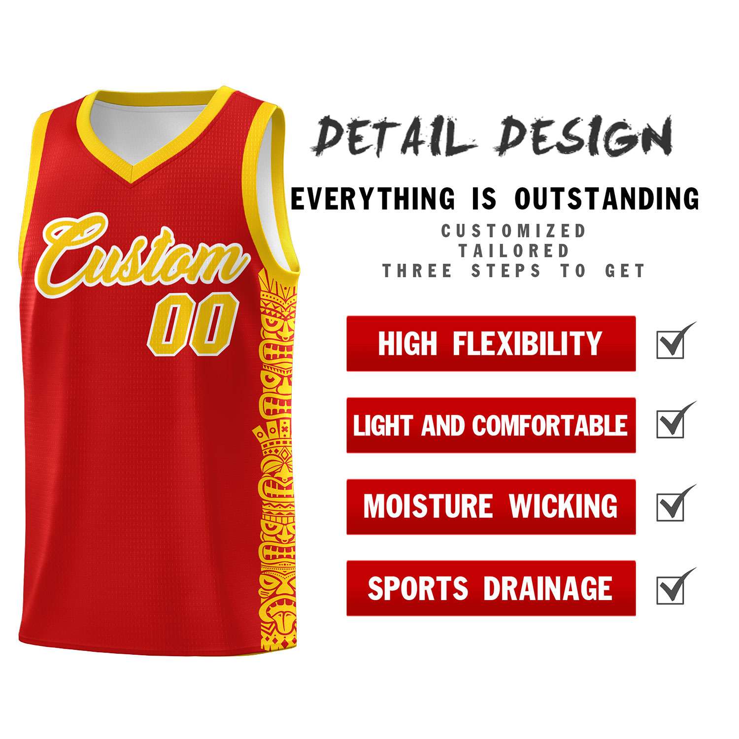 Custom Red Gold Personalized Indians Pattern Sets Sports Uniform Basketball Jersey