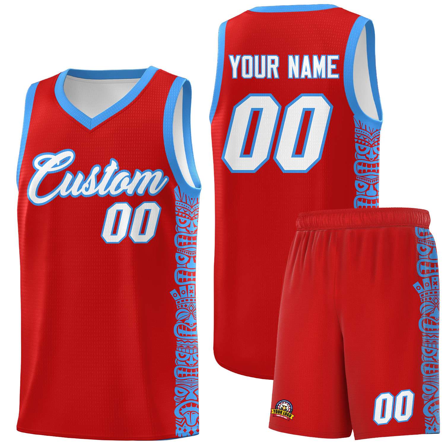 Custom Red Powder Blue Personalized Indians Pattern Sets Sports Uniform Basketball Jersey