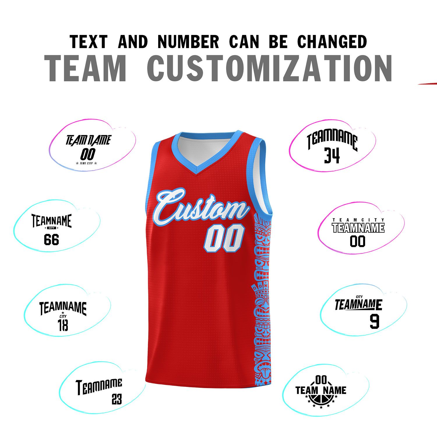 Custom Red Powder Blue Personalized Indians Pattern Sets Sports Uniform Basketball Jersey