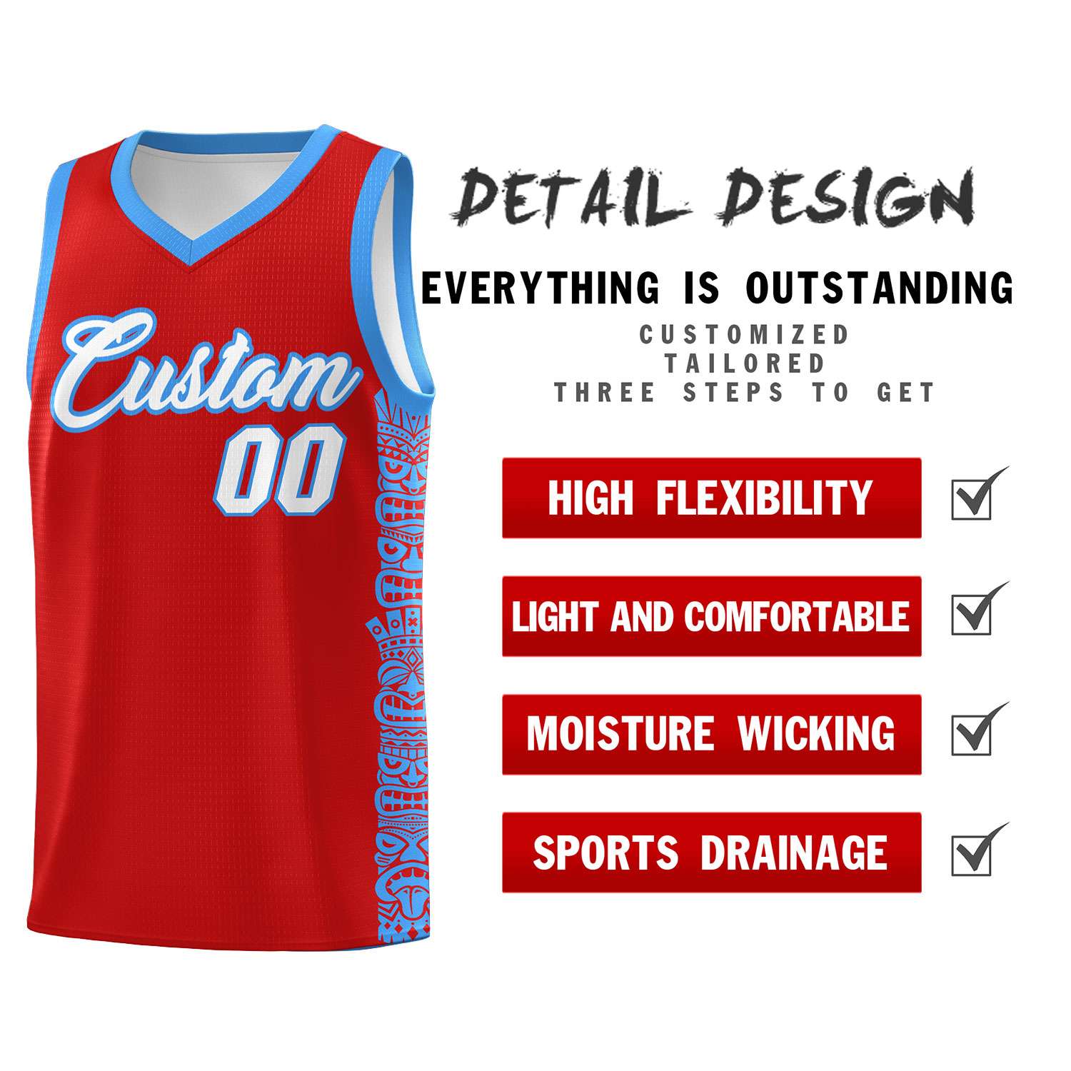 Custom Red Powder Blue Personalized Indians Pattern Sets Sports Uniform Basketball Jersey