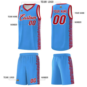 Custom Powder Blue Red Personalized Indians Pattern Sets Sports Uniform Basketball Jersey