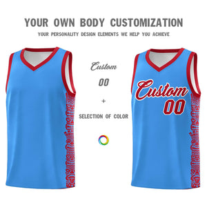 Custom Powder Blue Red Personalized Indians Pattern Sets Sports Uniform Basketball Jersey