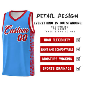 Custom Powder Blue Red Personalized Indians Pattern Sets Sports Uniform Basketball Jersey