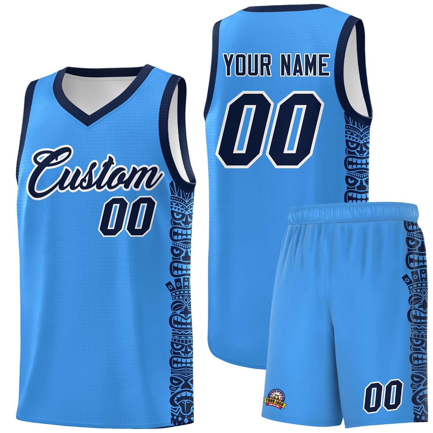 Custom Powder Blue Black Personalized Indians Pattern Sets Sports Uniform Basketball Jersey