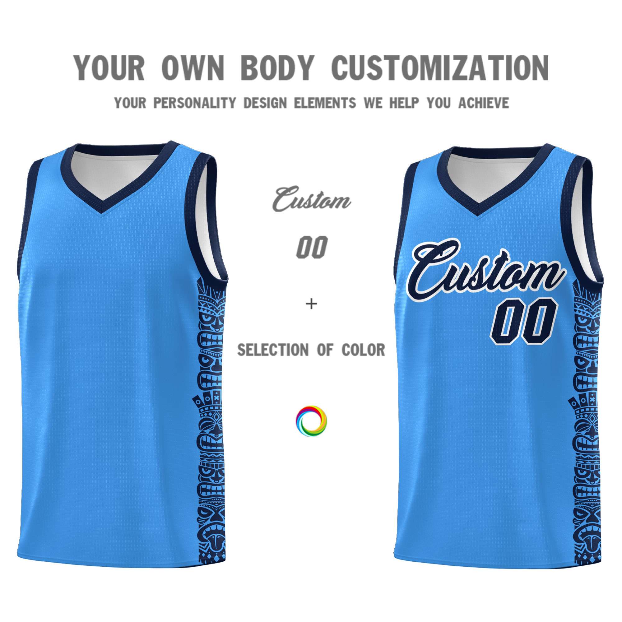 Custom Powder Blue Black Personalized Indians Pattern Sets Sports Uniform Basketball Jersey