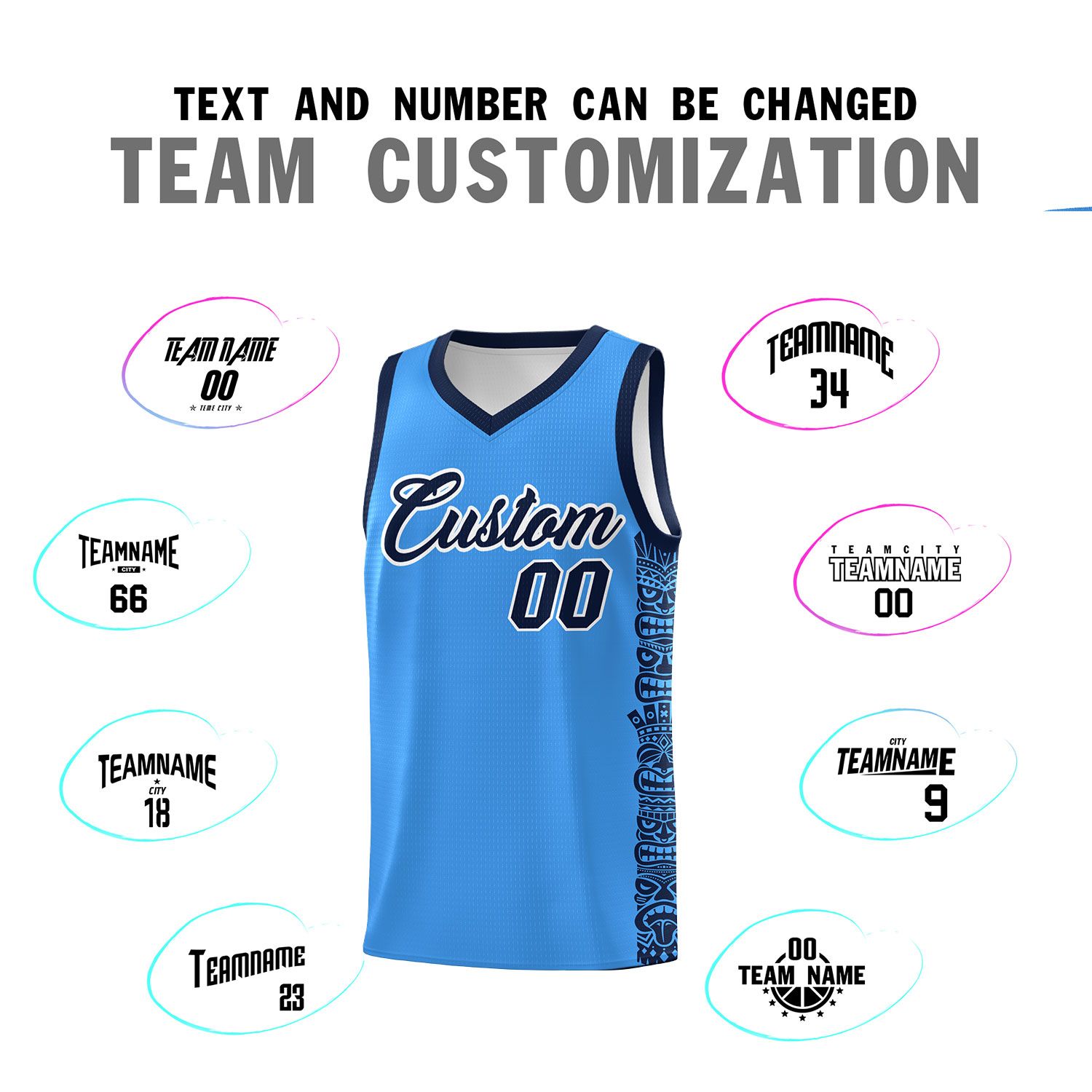 Custom Powder Blue Black Personalized Indians Pattern Sets Sports Uniform Basketball Jersey