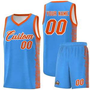 Custom Powder Blue Orange Personalized Indians Pattern Sets Sports Uniform Basketball Jersey