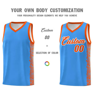 Custom Powder Blue Orange Personalized Indians Pattern Sets Sports Uniform Basketball Jersey