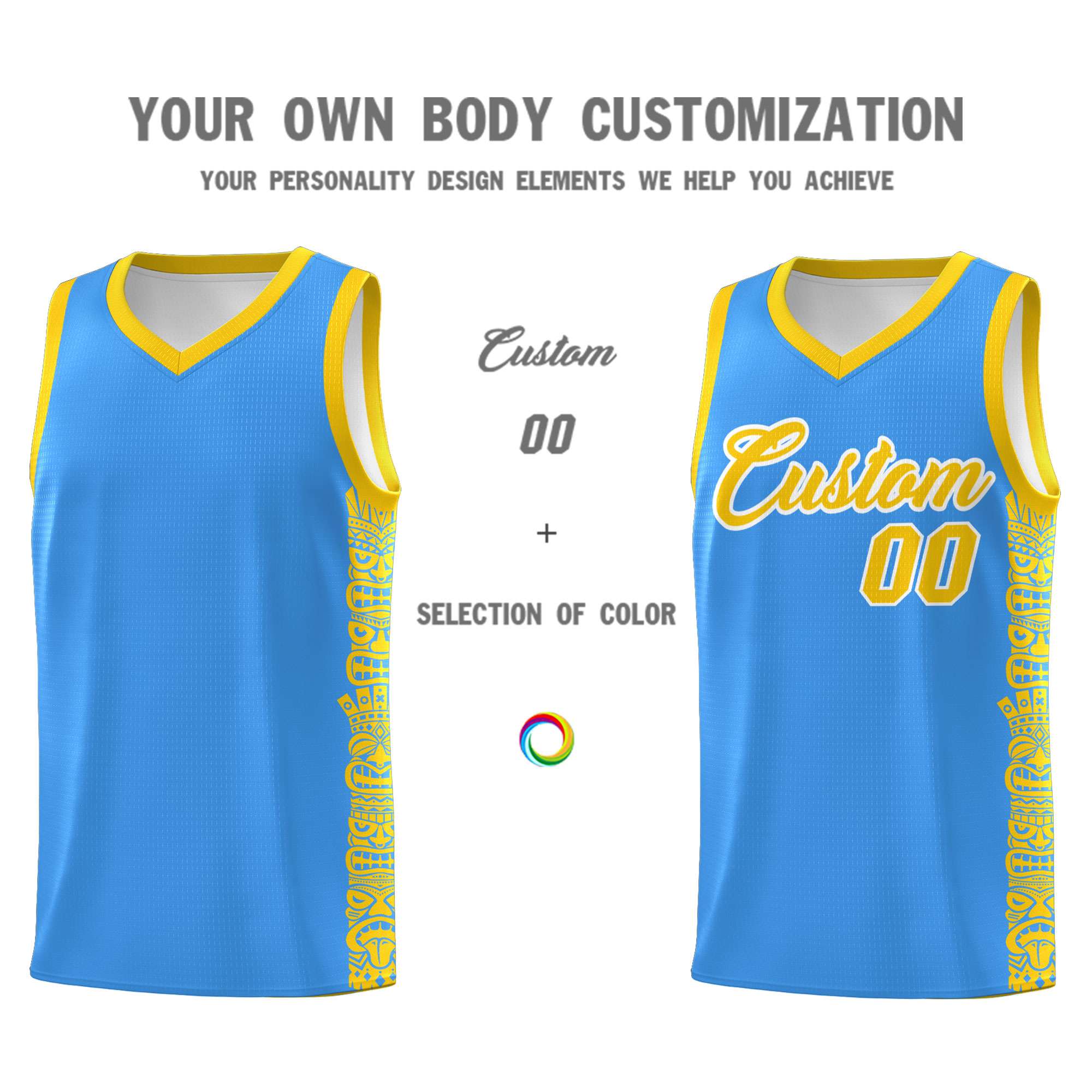 Custom Powder Blue Gold Personalized Indians Pattern Sets Sports Uniform Basketball Jersey