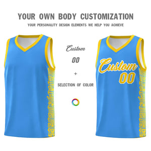 Custom Powder Blue Gold Personalized Indians Pattern Sets Sports Uniform Basketball Jersey