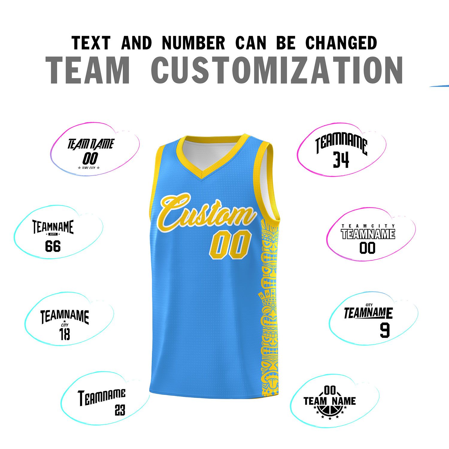 Custom Powder Blue Gold Personalized Indians Pattern Sets Sports Uniform Basketball Jersey