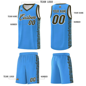 Custom Powder Blue Olive Personalized Indians Pattern Sets Sports Uniform Basketball Jersey