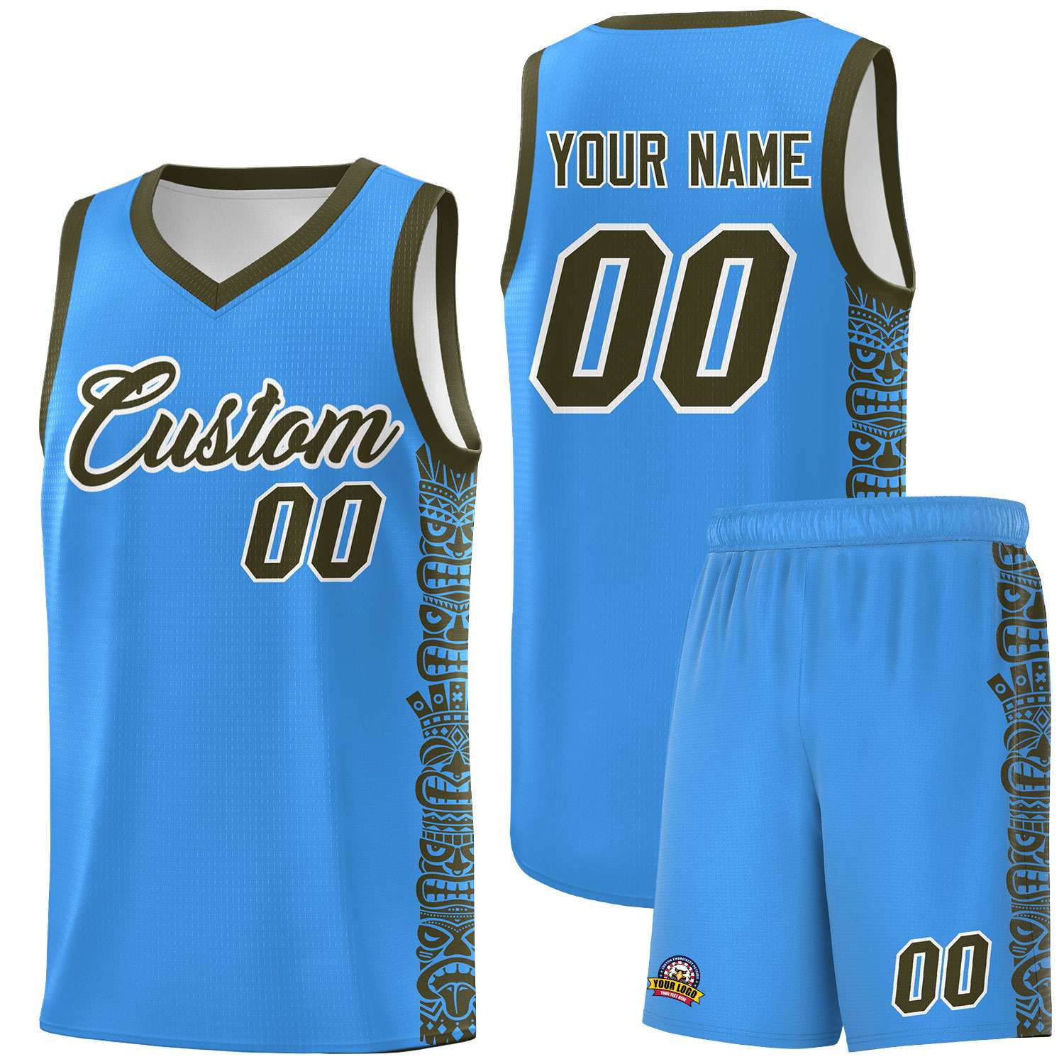 Custom Powder Blue Olive Personalized Indians Pattern Sets Sports Uniform Basketball Jersey