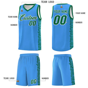 Custom Powder Blue Kelly Green Personalized Indians Pattern Sets Sports Uniform Basketball Jersey