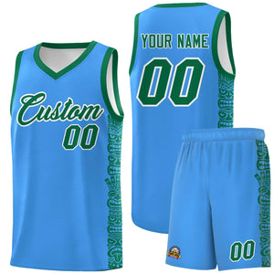 Custom Powder Blue Kelly Green Personalized Indians Pattern Sets Sports Uniform Basketball Jersey