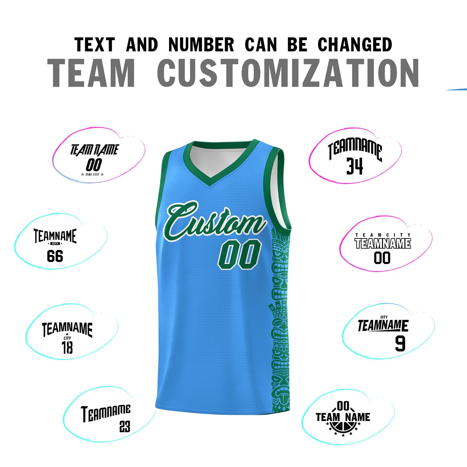 Custom Powder Blue Kelly Green Personalized Indians Pattern Sets Sports Uniform Basketball Jersey