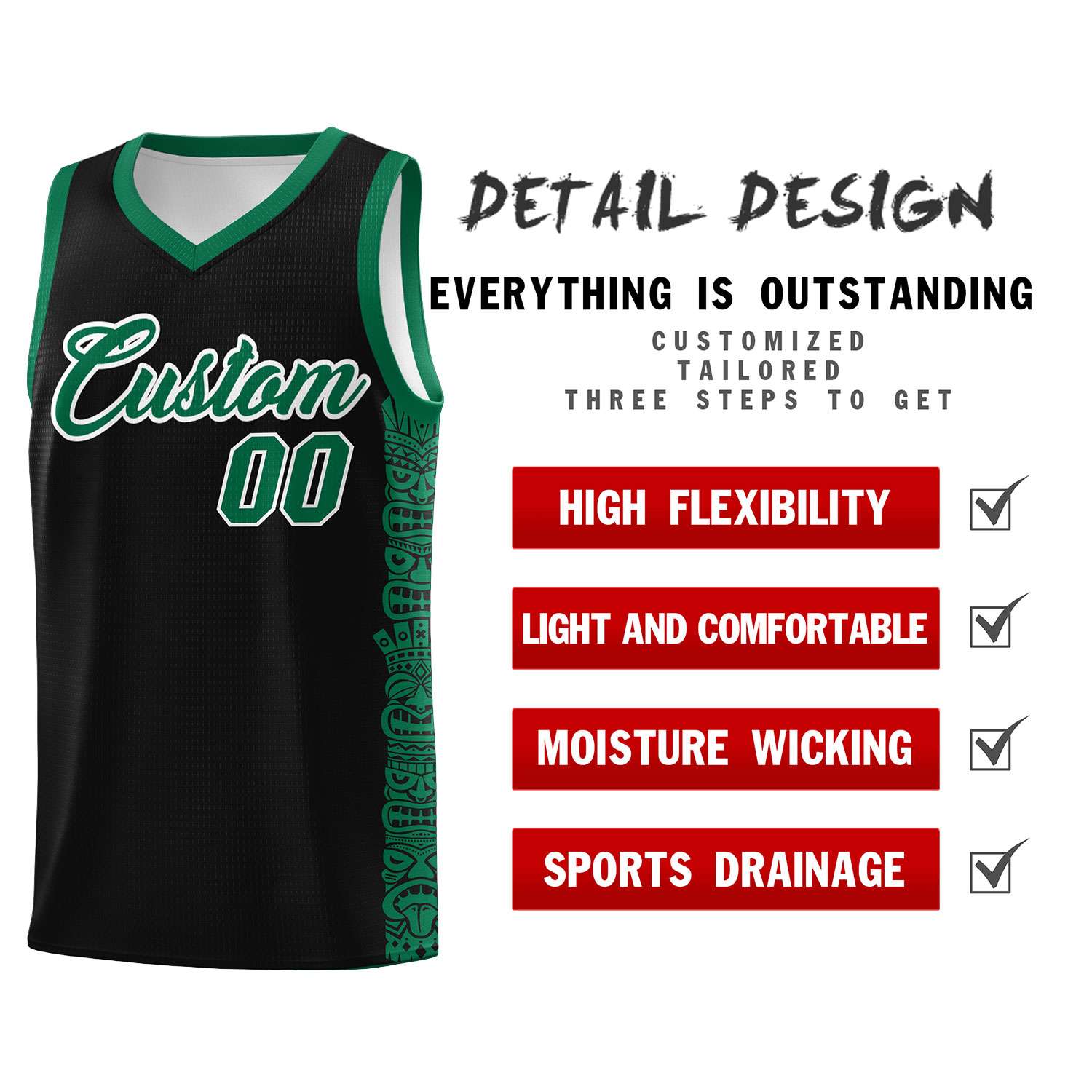 Custom Black Kelly Green Personalized Indians Pattern Sets Sports Uniform Basketball Jersey