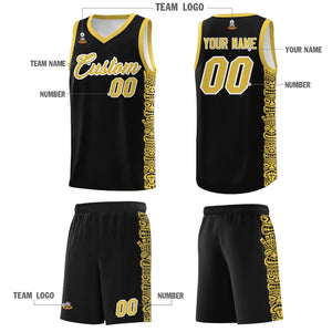 Custom Black Yellow Personalized Indians Pattern Sets Sports Uniform Basketball Jersey