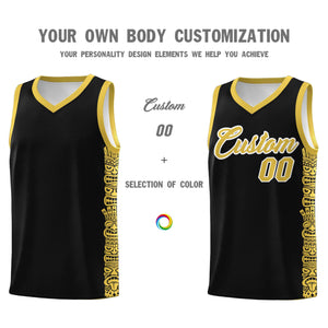 Custom Black Yellow Personalized Indians Pattern Sets Sports Uniform Basketball Jersey