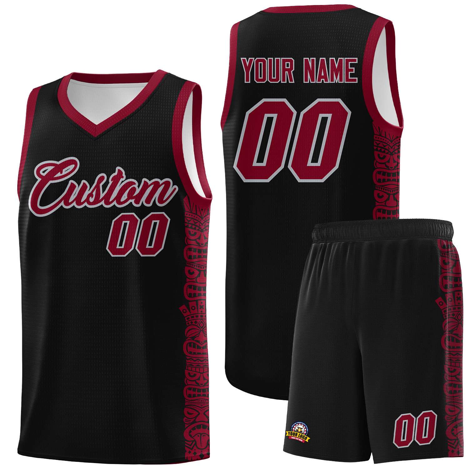 Custom Black Crimson Personalized Indians Pattern Sets Sports Uniform Basketball Jersey