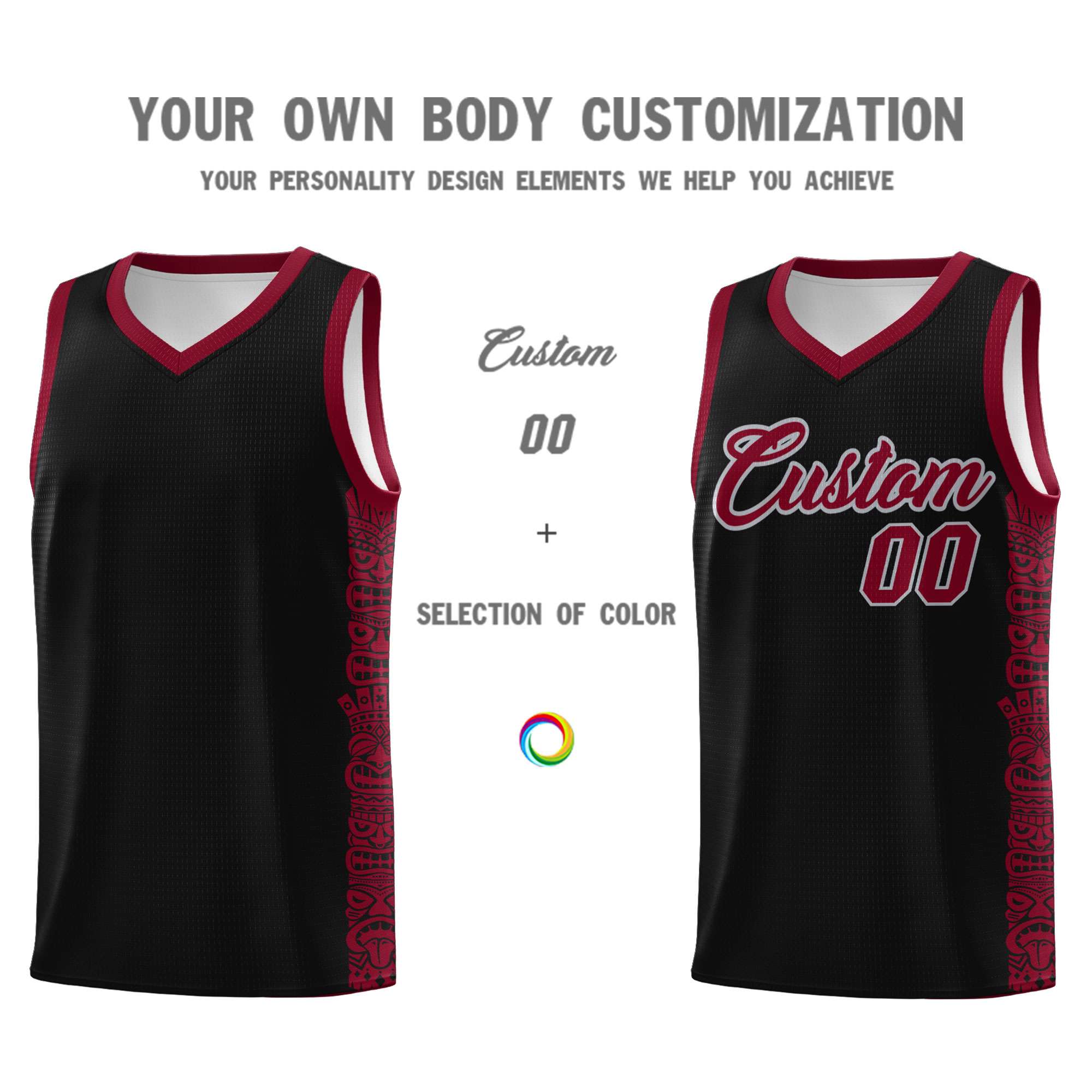 Custom Black Crimson Personalized Indians Pattern Sets Sports Uniform Basketball Jersey