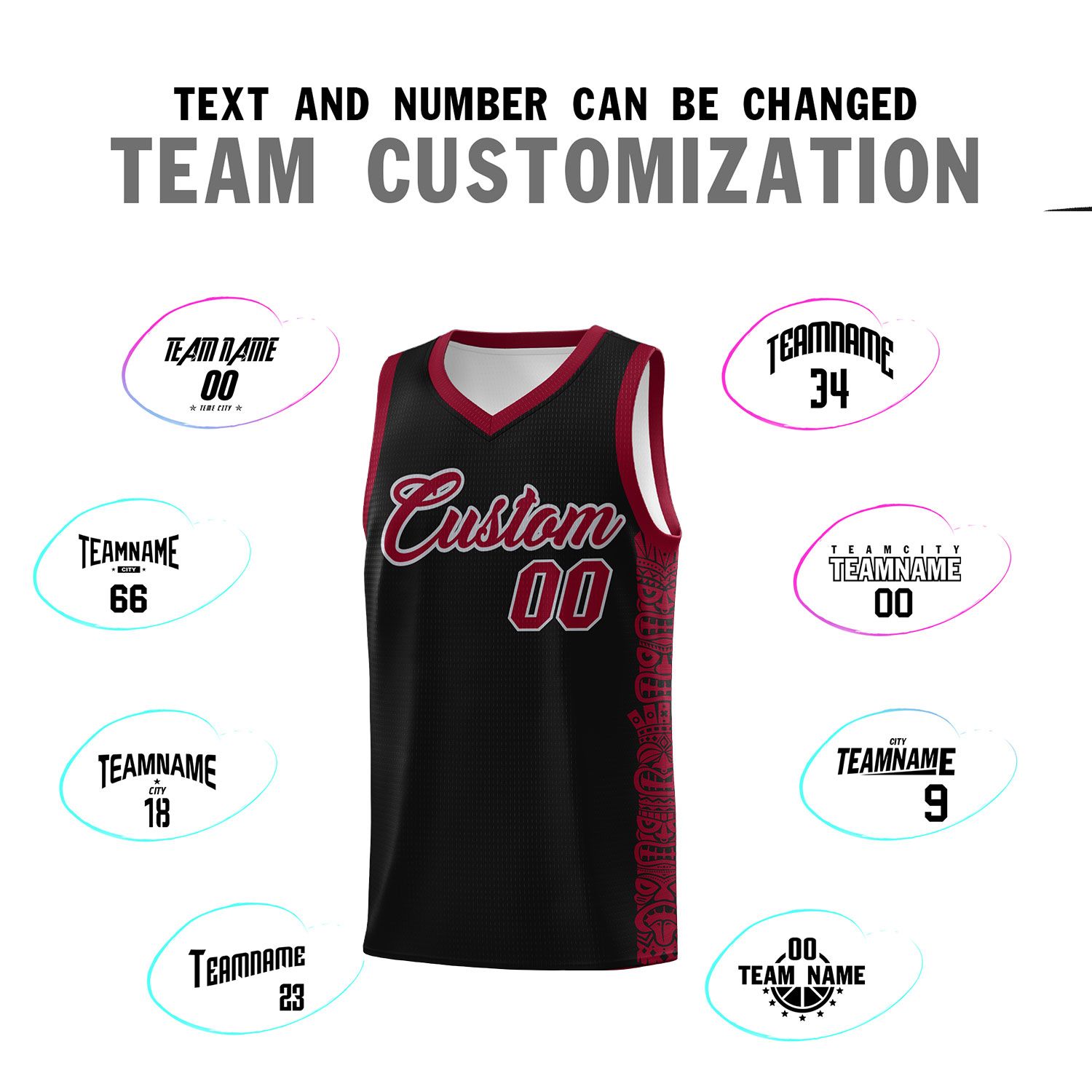 Custom Black Crimson Personalized Indians Pattern Sets Sports Uniform Basketball Jersey