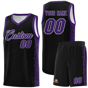 Custom Black Purple Personalized Indians Pattern Sets Sports Uniform Basketball Jersey