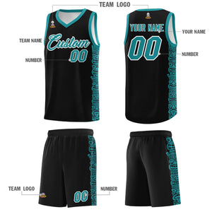 Custom Black Aqua Personalized Indians Pattern Sets Sports Uniform Basketball Jersey